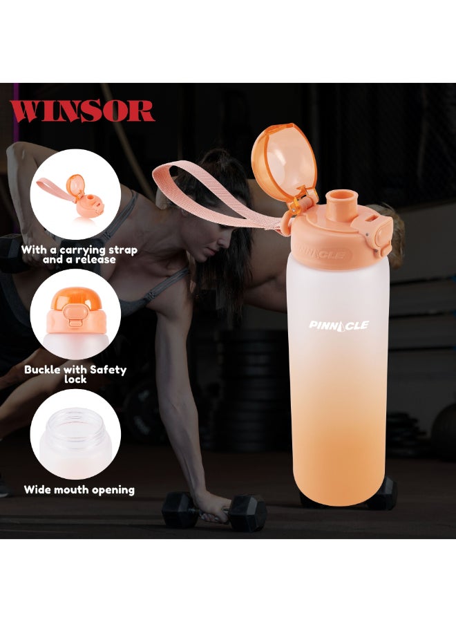 Winsor زجاجة مياه بيناكل برومست كبيرة 1 لتر | زجاجة مياه بلاستيك تريتان خالية من BPA مع علامات | زجاجة مياه مانعة للتسرب للأطفال | زجاجات مياه مدرسية (برتقالي) - Image 4